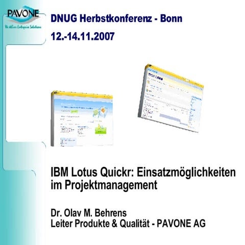 Projektmanagement und IBM Lotus Quickr  - Olav Behrens (PAVONE AG)