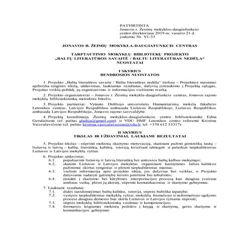 Projekta "Baltu valstu literatūras nedēļa (diena)" nolikums (LT)