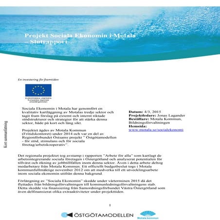 Projekt sociala ekonomin i motala - slutrapport 2015