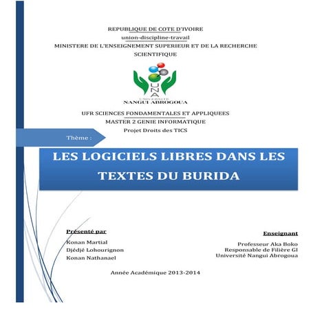 la place des logiciels libres  dans les droits  textes du burida 