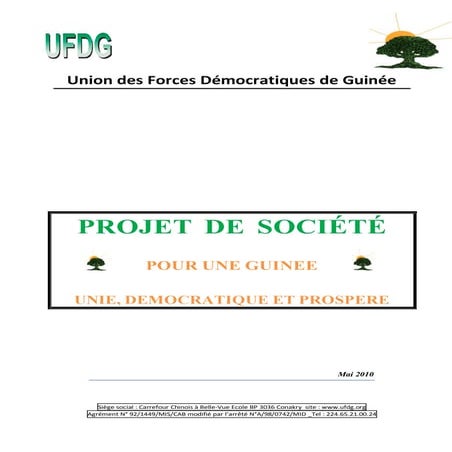 Guinée Projet de société de l'UFDG Guinée Président Cellou Dalein ...