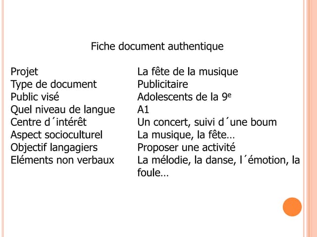 Projet fete de la musique