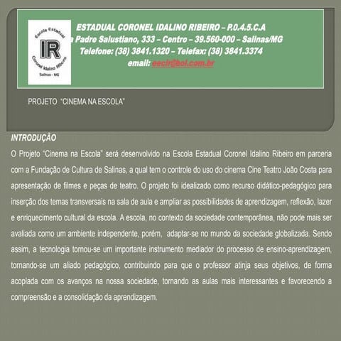 Projeto cinema na escola