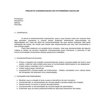 Projeto conservação do patrimônio e...