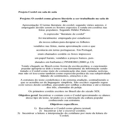 Projeto cordel em sala de aula