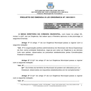 Projeto de emenda a lei orgânica n1...