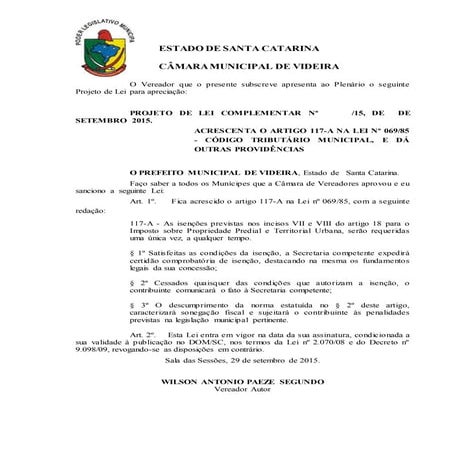 Projeto de Lei Complementar Isenção IPTU