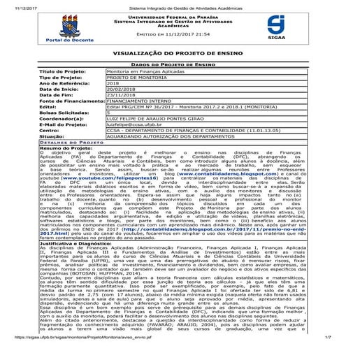 Projeto de monitoria 2017.2 e 2018.1