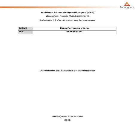 Projeto multidisciplinar iii   autodesenvolvimento