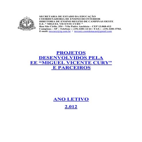 Projetos EE Miguel Vicente Cury 2012 | DOCX