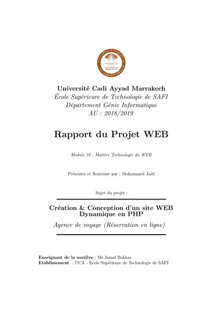 Rapport de mon First Projet Web à l'Ecole Supérieure de Technologie de SAFI -...