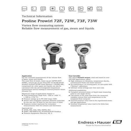 Proline proline prowirl 72 f 72w_73f_73w-endress+hauser datasheet-vortex flow...