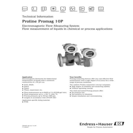 Proline promag 10 p endress+hauser datasheet-electromagnetic flowmeter