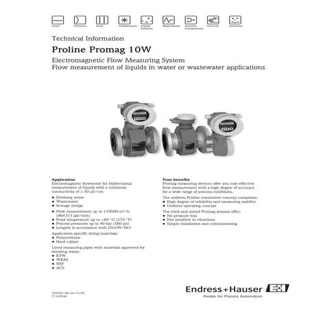 Proline promag 10 w endress+hauser datasheet-electromagnetic flowmeter