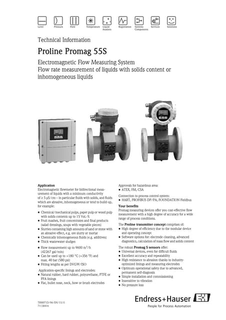 Flowmeter Promag 50W, 53W-Electromagnetic-Water and Waste Water | PDF ...