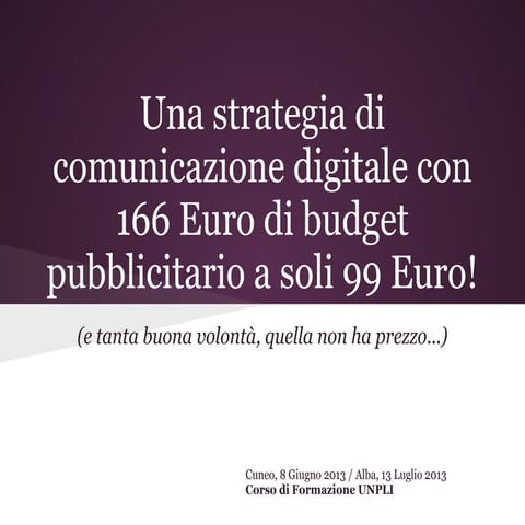 Una strategia di comunicazione digitale a 99 Euro (incluso 166 Euro di budget...