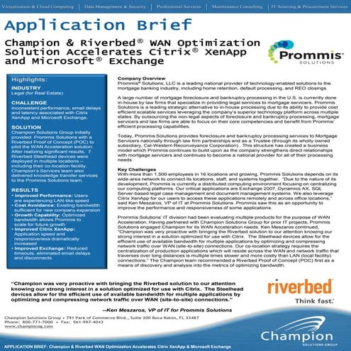 Champion &amp; Riverbed®WAN Optimization Solution Accelerates Citrix®XenApp a...