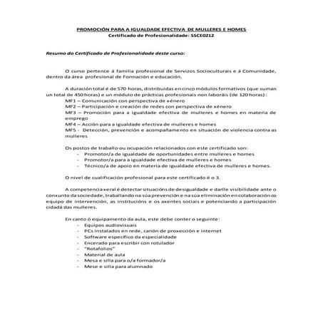 Promoción para a igualdade efectiva  de mulleres e homes