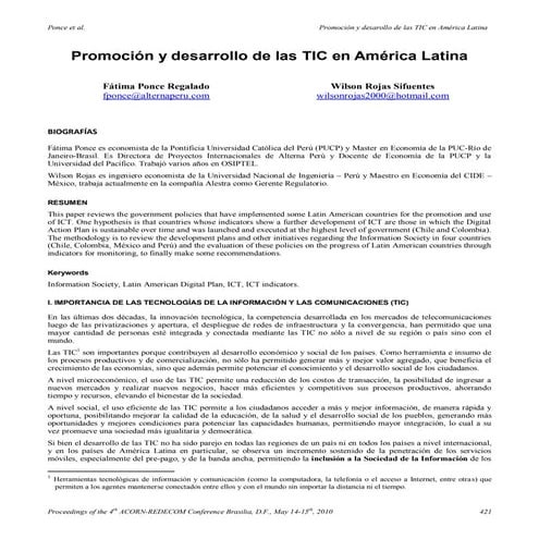 Promoción y desarrollo de las tic en américa latina - Fátima Ponce Regalado, ...