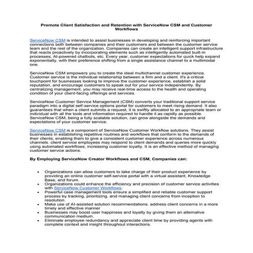 Promote Client Satisfaction and Retention with ServiceNow CSM and Customer Wo...