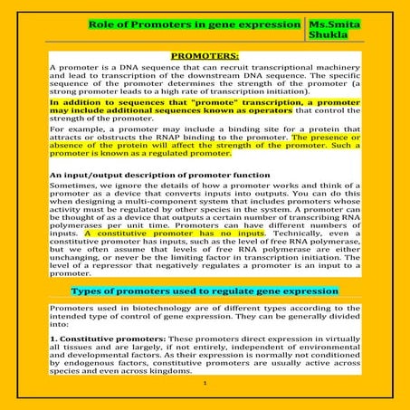 Promoters in gene expression