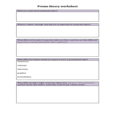 Promo theory worksheet 