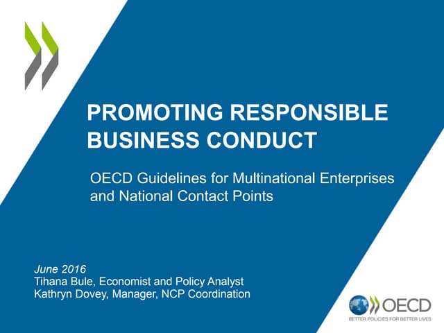 Promoting responsible business conduct: The OECD Guidelines for Multinational Enterprises and National Contact Points 