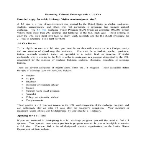 Promoting Cultural Exchange with a J-1 Visa