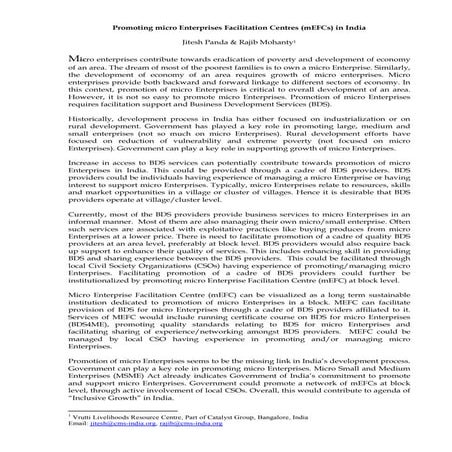 Promoting micro Enterprises Facilitation Centres in India 050609