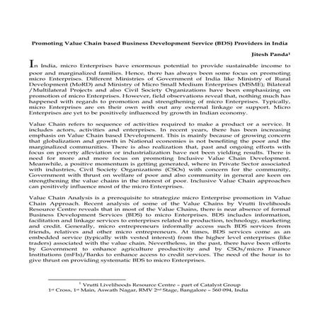 Promoting Value Chain based BDS Providers in India 180309