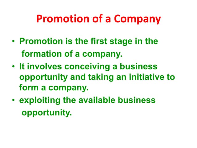 Promotion of a company