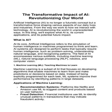 The Transformative Impact of AI : Revolutionization Our World