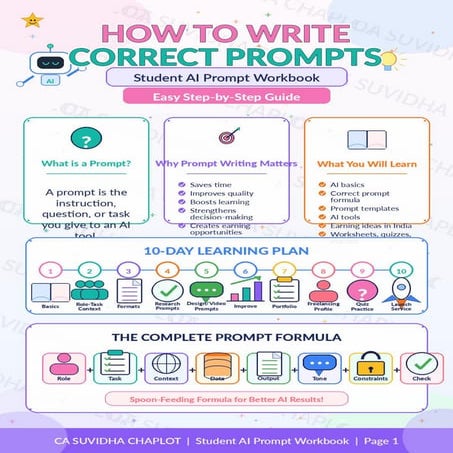 How to Write Correct Prompts | 10-Page Student AI Prompt Guide by CA ...