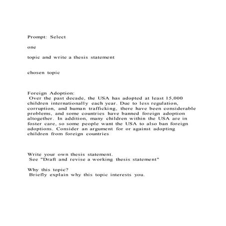 Prompt Selectonetopic and write a thesis statement | PDF
