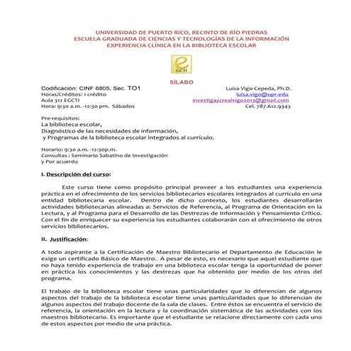 Sílabo Experiencia Clínica en la Biblioteca Escolar