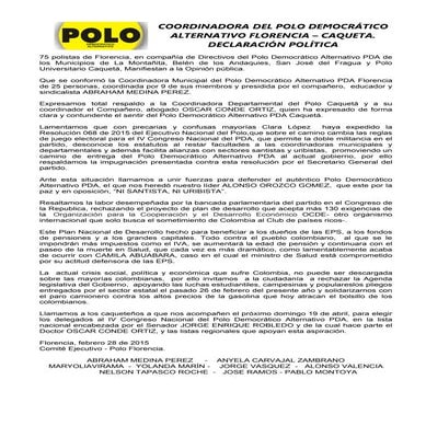 Pronunciamiento POLO Florencia DECLARACIÓN POLÍTICA