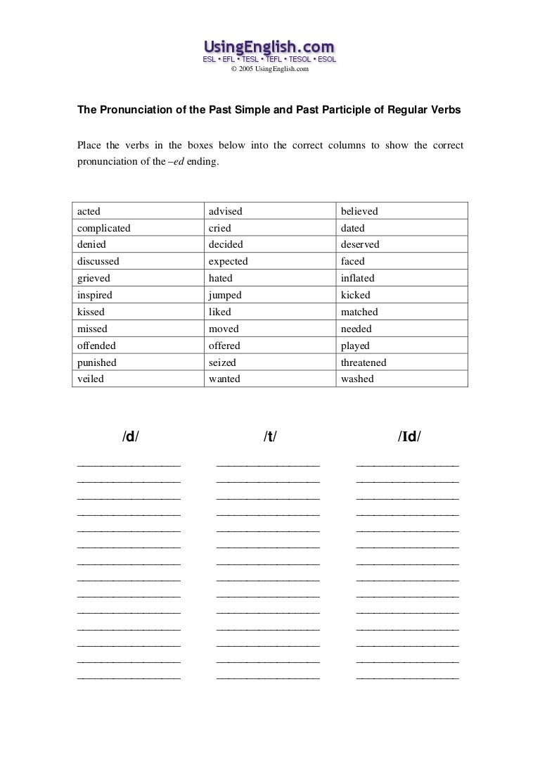 Pronunciation Of Regular Past Tense Verbs Pronunciation Of Regular Past Tense Verbs