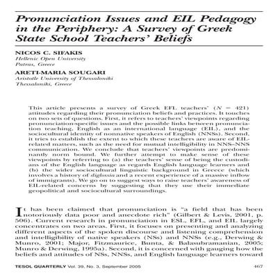 Pronunciation Issues And Eil Pedagogy In The Periphery A Survey Of Greek Stat...