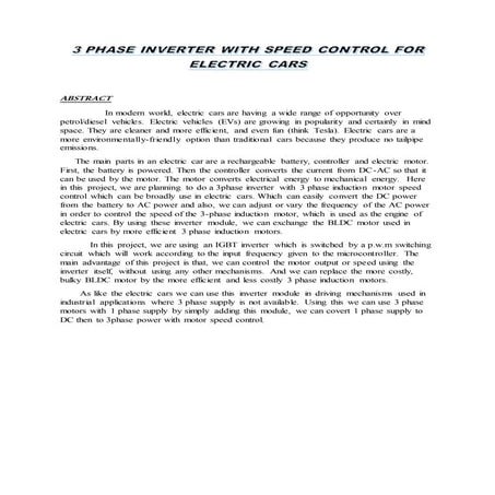 3 PHASE INVERTER WITH SPEED CONTROL FOR ELECTRIC CARS