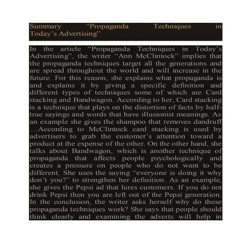 Propaganda techniques in today’s advertising