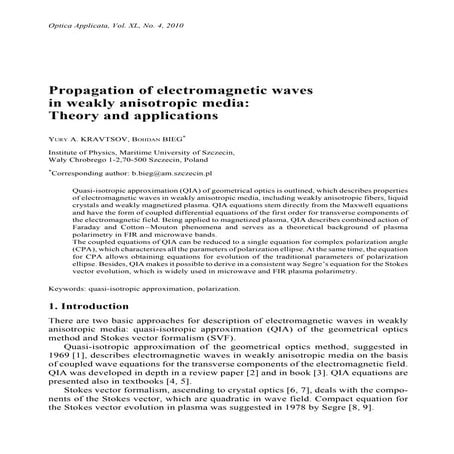 Propagation of electromagnetic waves in weak anisotropic medum | PDF