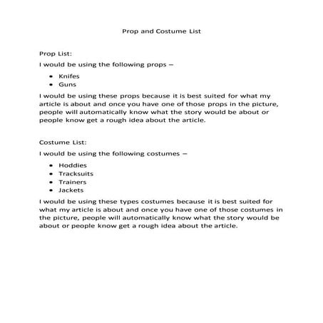 Prop and costume list   article