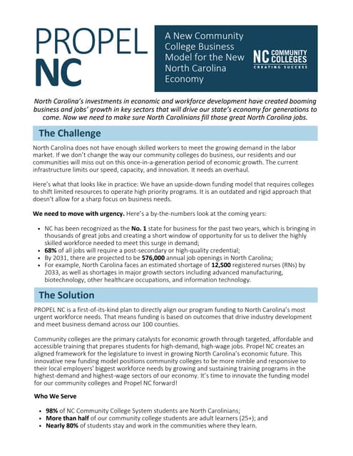 Propel NC: A New Community College Business Model for the New North Carolina ...