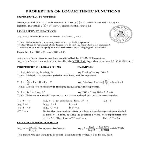Properties Of Logarithms Worksheet