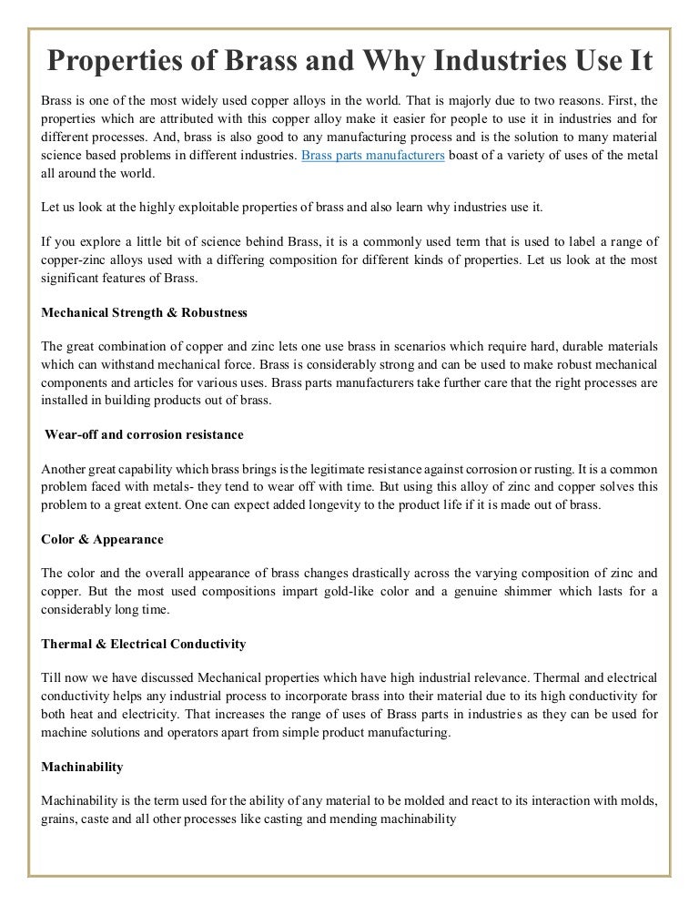 Properties of brass and why industries use it
