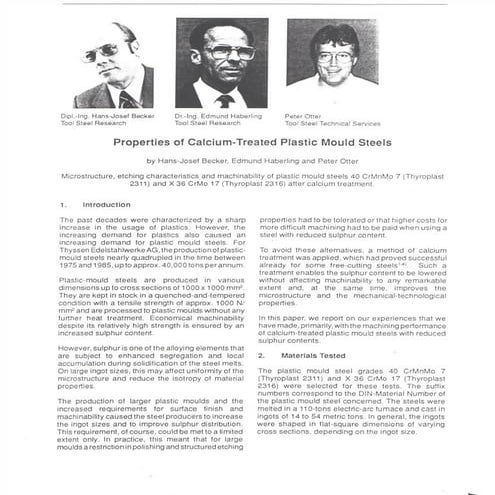 Properties of calcium   treated plastic mould steels