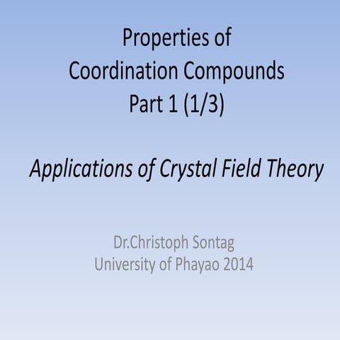 Properties of coordination compounds part 1