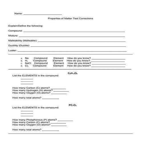 Properties of matter test | DOC