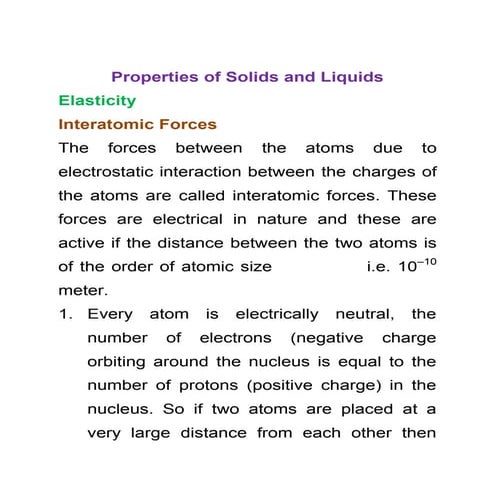 Properties of Solids and Liquids Notes - JEE Main 2015