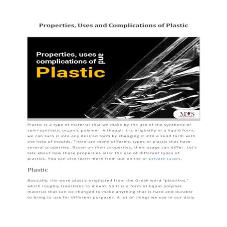 Properties Uses and Complications of Plastic .pdf